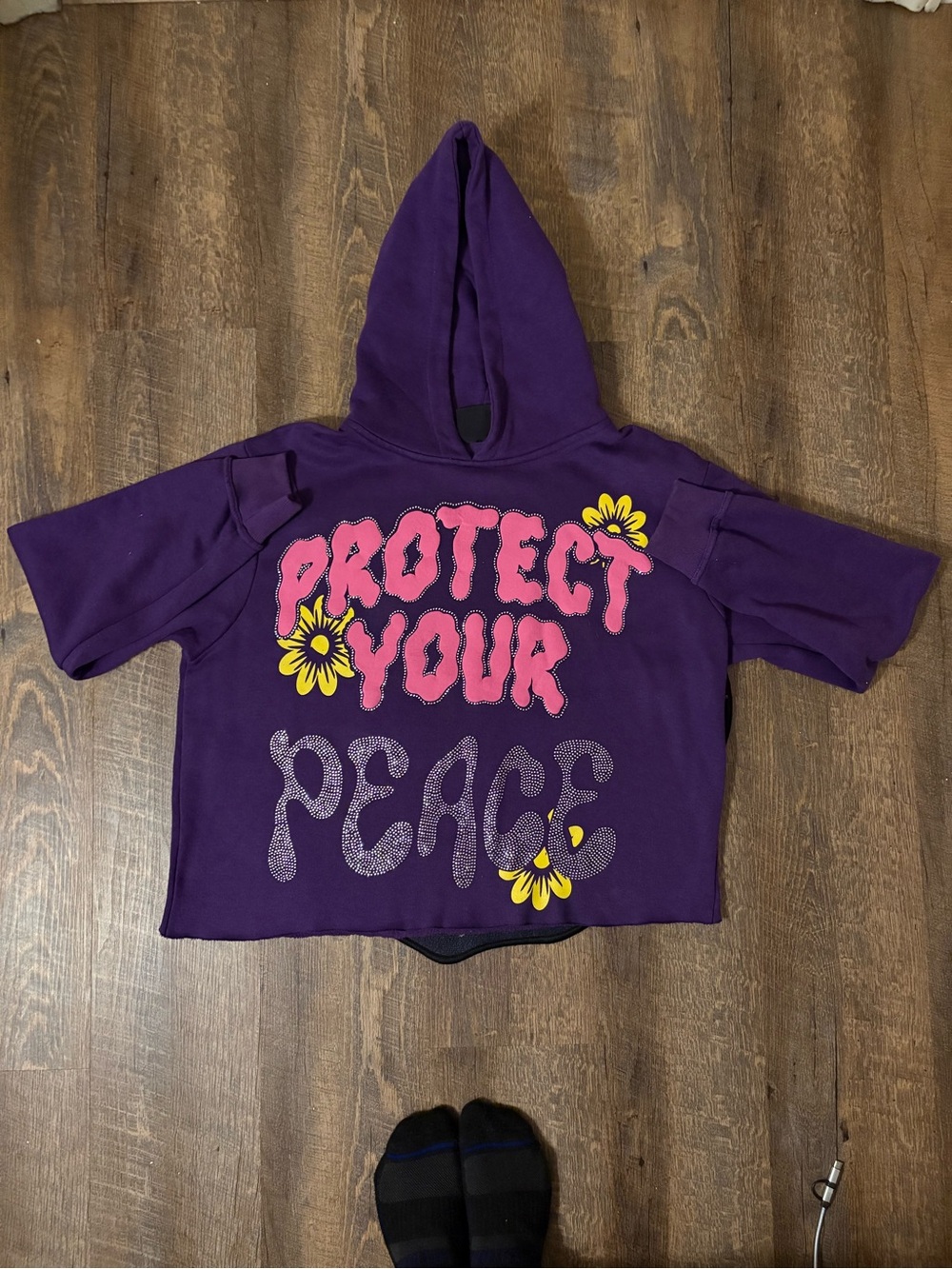 Bumkins Purple Hooded Tee with Pink & Yellow Graphic